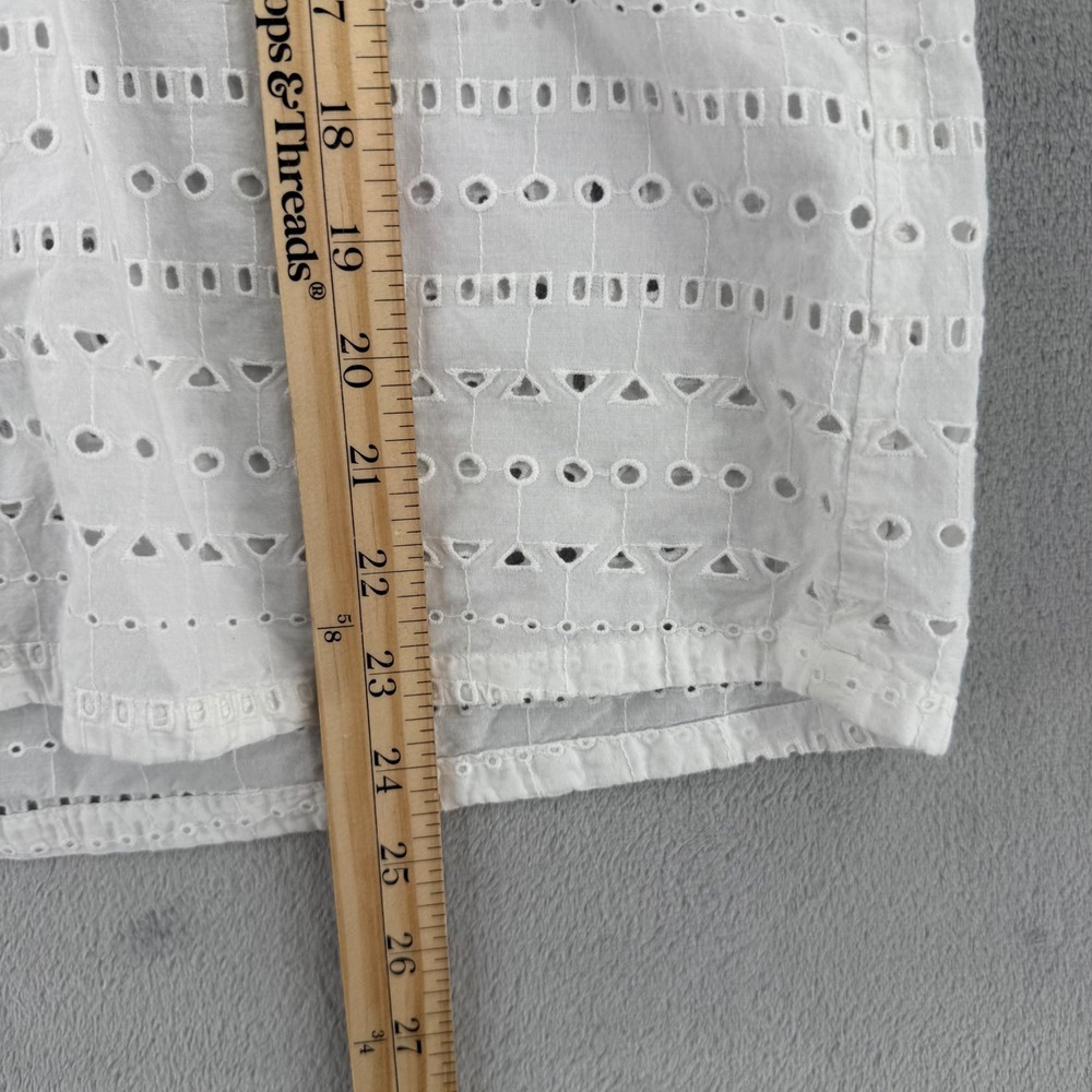 LOFT Blouse Top Womens Size M White Eyelet Cotton Split Neck Tiered Bell Sleeve - Picture 11 of 11